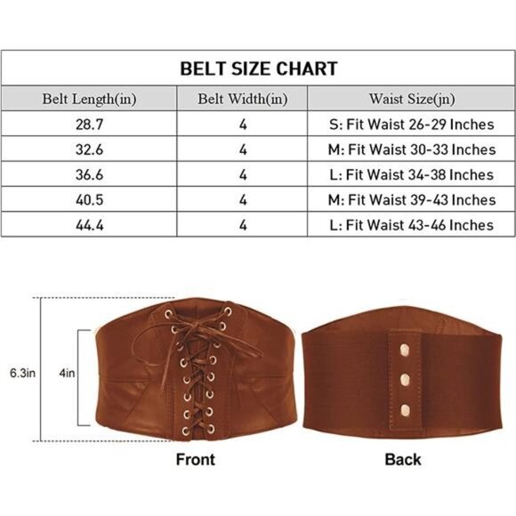 Tan Brown Faux Leather Corset Lace Up Elastic Waistband Cincher‎ Belt Girdle - Picture 4 of 4